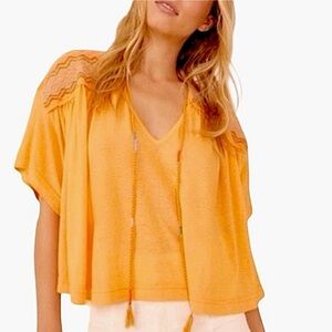 Free People Market Embroidered Smocked Top in Carrot Ginger- NWT